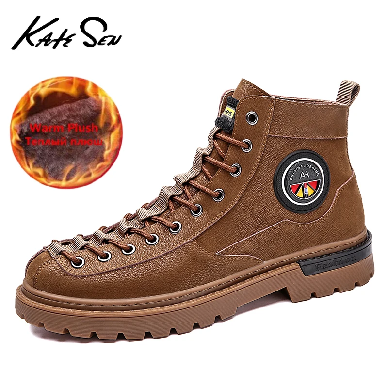 Новые зимние мужские кожаные плюшевые теплые ботильоны Martin модные повседневные