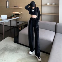 women straight pants chic high waist thin wide leg pants womens autumn new loose and versatile casual pants black mopping pants