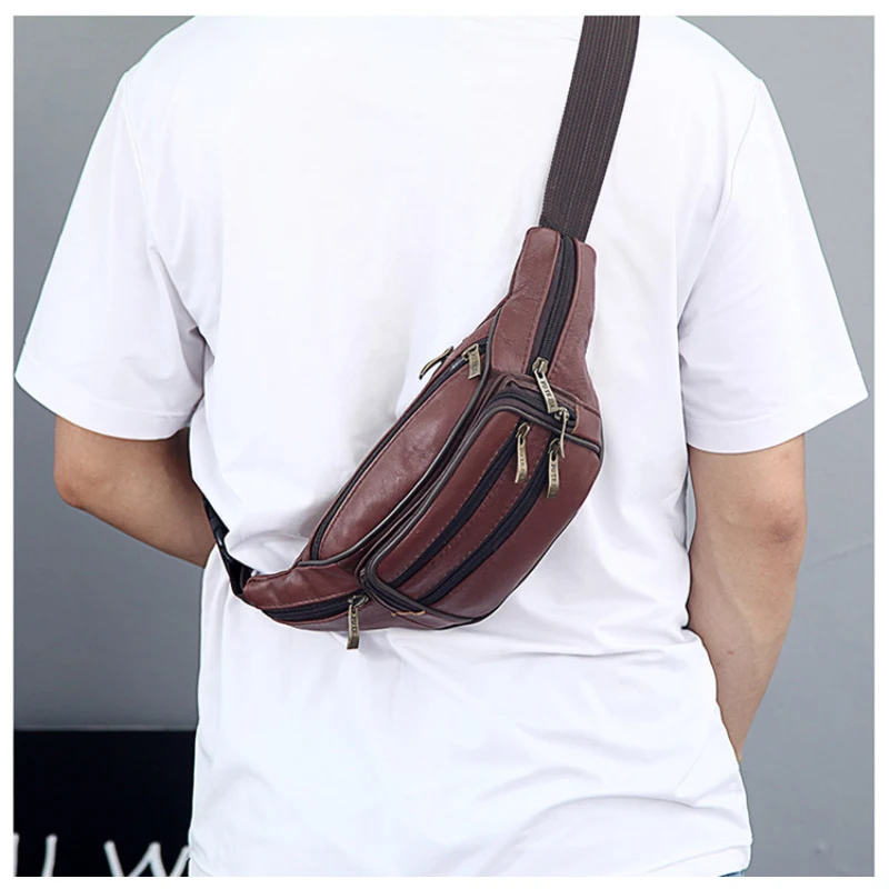 

Genuine Leather Waist Bag Men Waist Funny Pack Belt Bag Fashion Multi-Function Waist Bag For Phone Large Capacity Pouch Bolsa