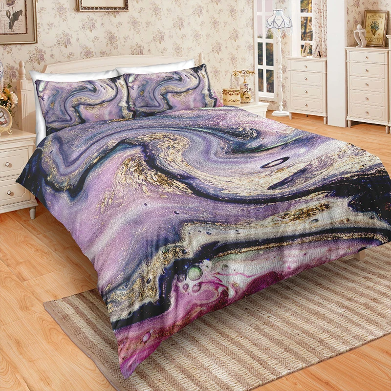 

3D Digital Marbling Printed Bedding Set European Style 3pcs Soft Fabric Stone Pattern Duvet Cover Pillowcases Home Textiles