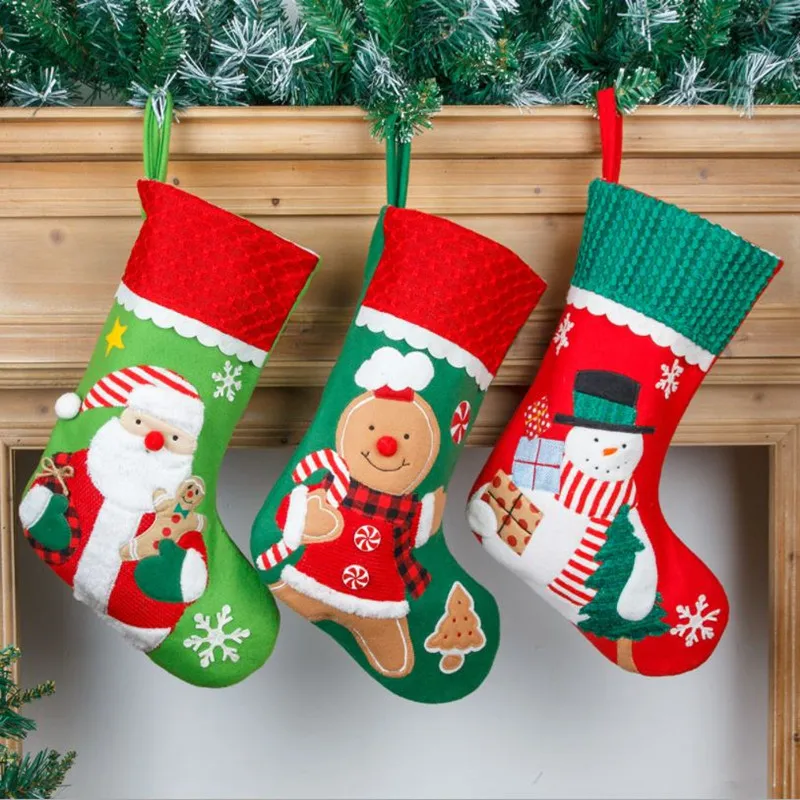 

Christmas Stockings Socks Santa Snowman Gingerbread Man DIY Christmas Decoration Candy Gift Bag Xmas Tree Decor New Year