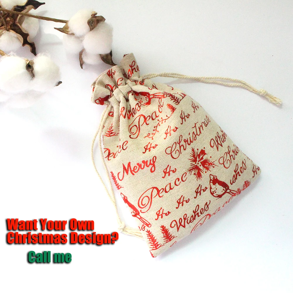 

Peace Bird New Year Bag Jewelry Sachet Packing Organizer Christmas Pouches 10Pcs/Lot Santa Gift Drawstring Bag Can Print Logo