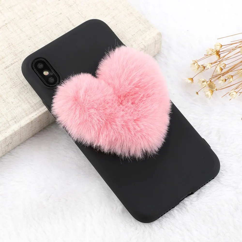 Pink L-FADNUT для iPhone X Xr Xs Max 8 7 6S 6 Plus чехол Роскошный милый Силиконовый противоударный мягкий ТПУ плюшевый мех чехол для iPhone 5 5S se - Цвет: Pink