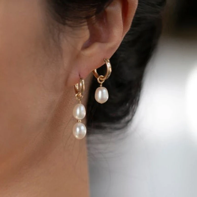 

Gold Filled Baroque Pearl Earrings 15MM Gold Hoop Earrings Boho Pendientes Handmade Jewelry Brincos Minimalism Oorbellen Earring