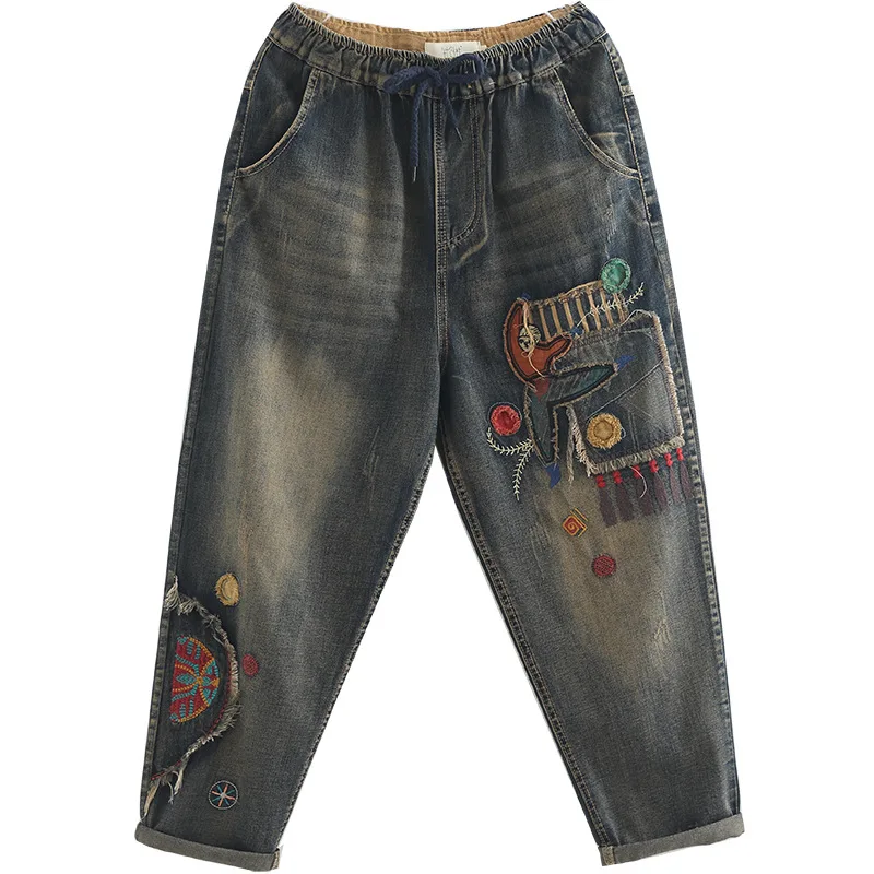 OMIKRON женские джинсы оригинальный дизайн новинка свободный хлопчатобумажный из