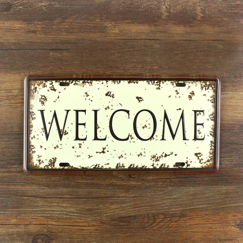 

SYF-A168 Retro License plates shop signs " WELCOME " vintage metal tin signs garage painting plaque Wall art craft 15x30cm