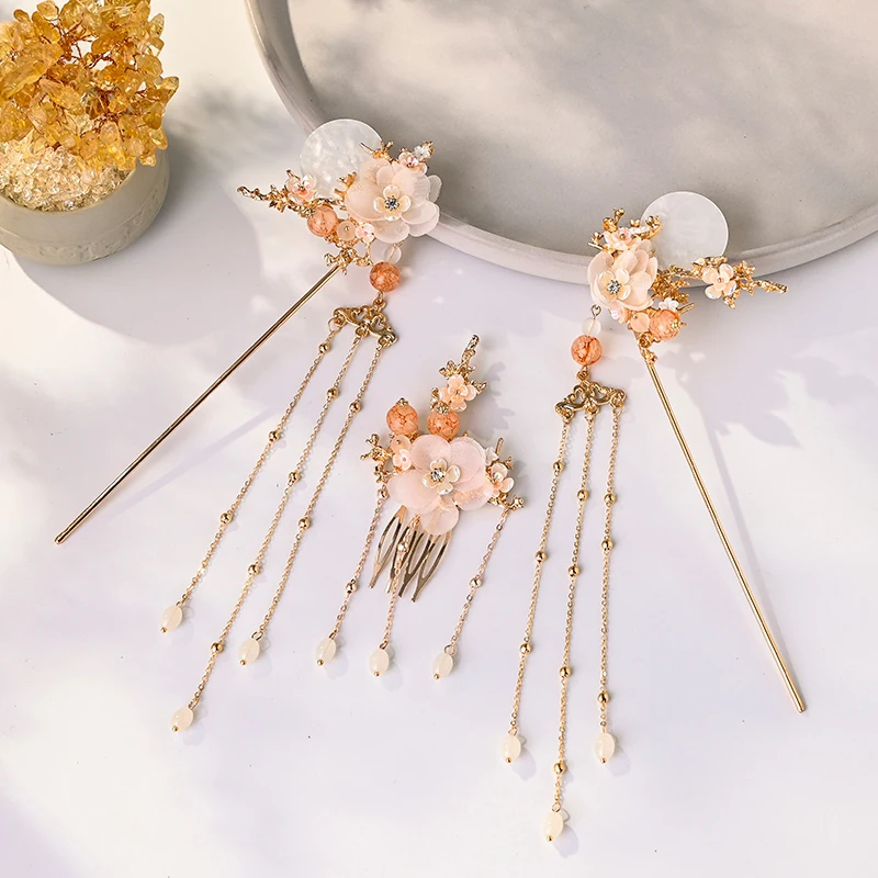 

Hanfu headdress, tassel step, sway hairpin, ancient style super fairy crown hair comb, pair of ancient costume fairy hairpin