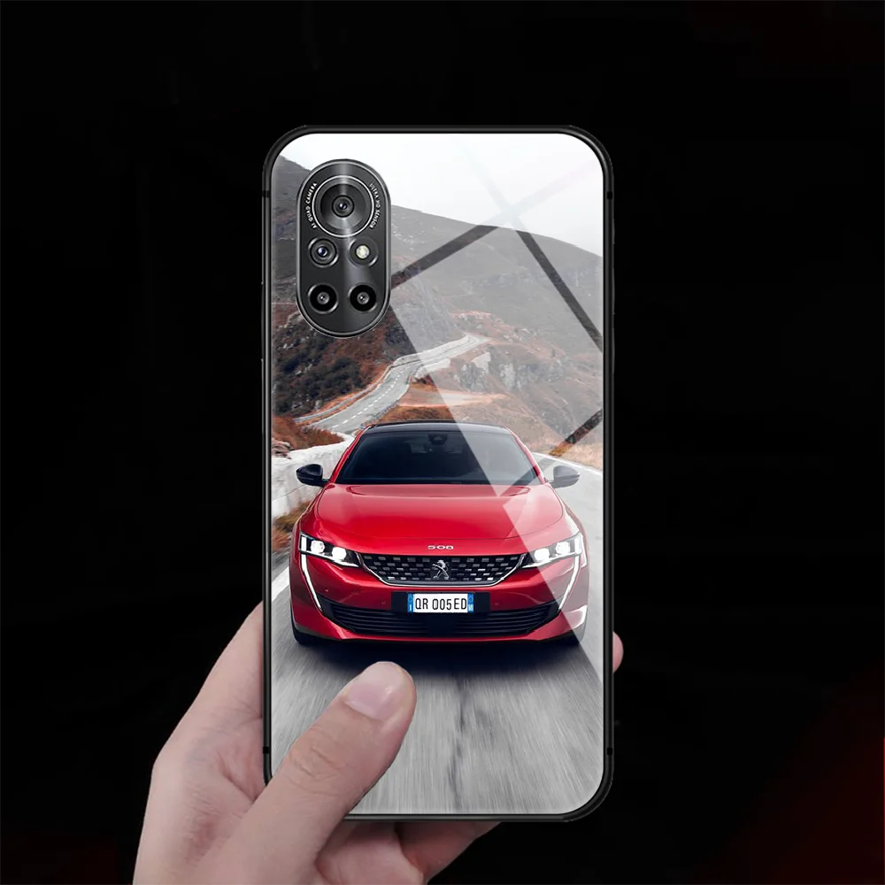 

Car Peugeot Tempered Glass Phone Case Cover For Huawei Honor Oppo Reno Find X2 X3 5 7 8 9 10 20 A I X Pro Lite Back 3D Etui