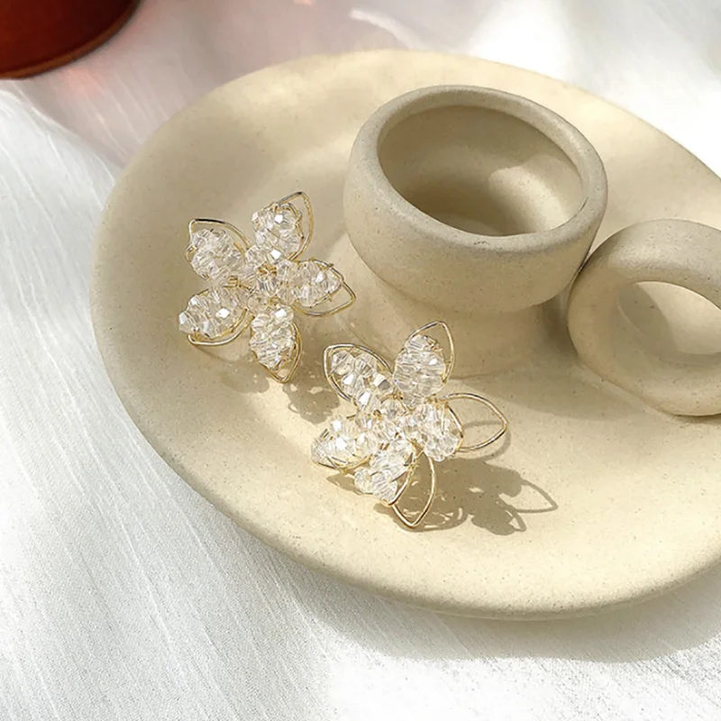 

Женские серьги-гвоздики с кристаллами, золотистые/Серебристые серьги с цветком, ювелирные украшения для девочек, 2021