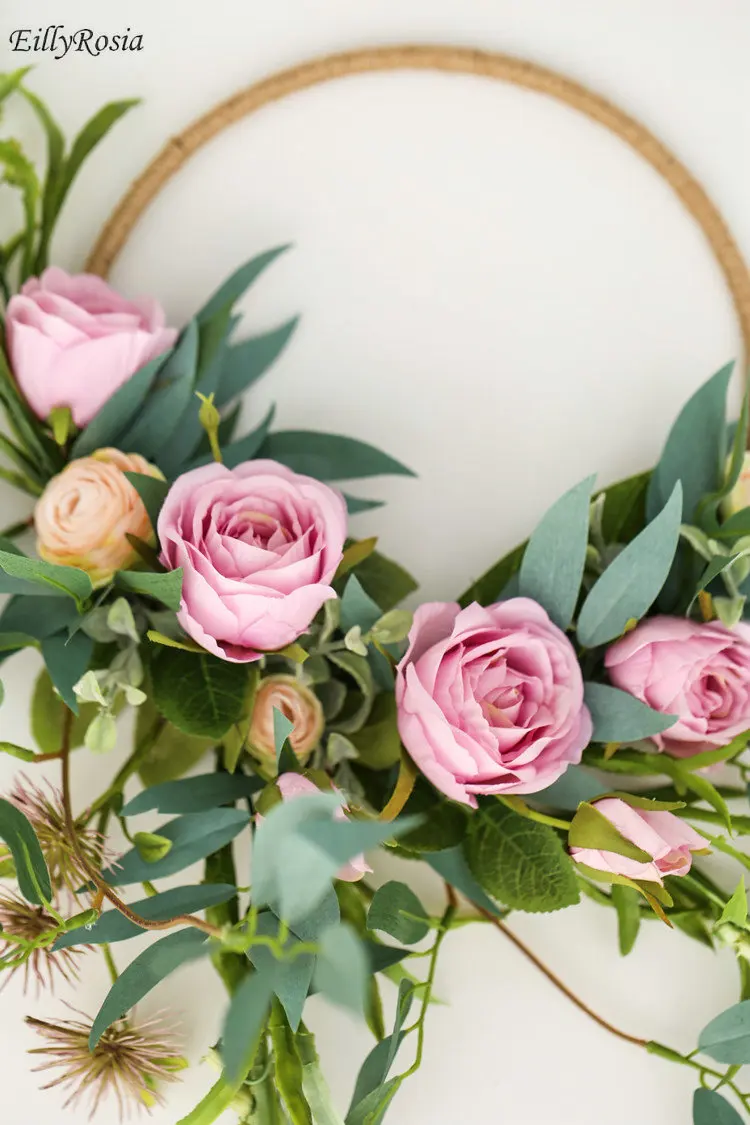 

EillyRosia Vintage Nordic Bride Holding Flower Basket Pink Wedding Flower Decoration Wreath Door Hanging Hand-made Accessory