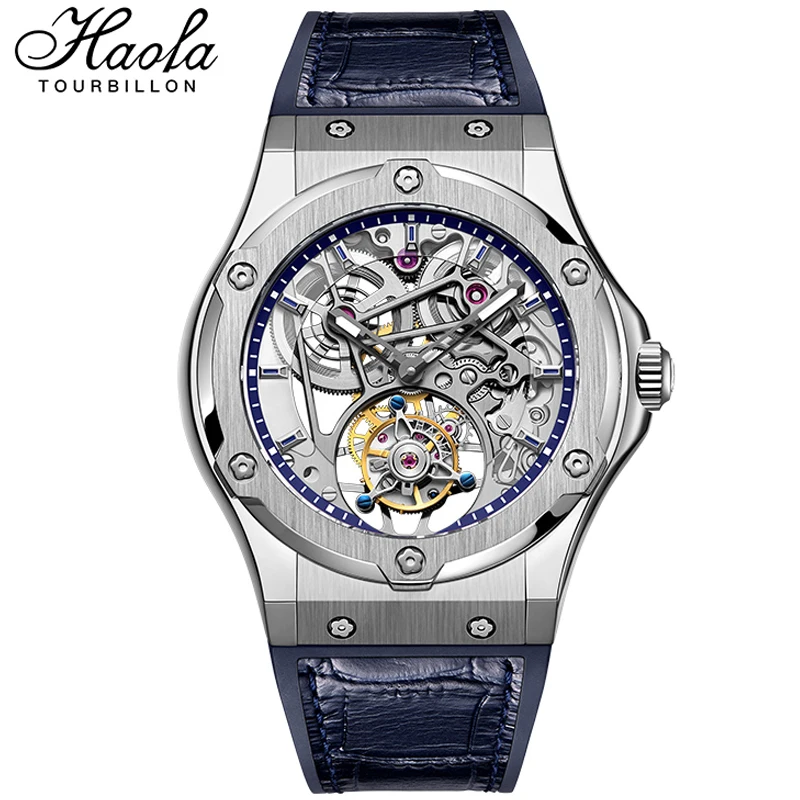 

HAOFA Real Tourbillon Mechanical Movement Watches Mes 2021 Sapphire Hollow Skeleton Manual Flying Tourbillon Watch Men Luxury
