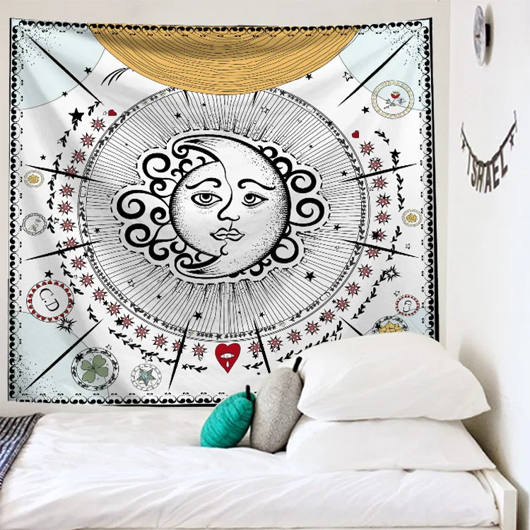 Tapestry Wall Hanging Sun Moon Tarot Carpet Psychedelic Tapiz Witchcraft Cloth India Mandala Tapestries | Дом и сад