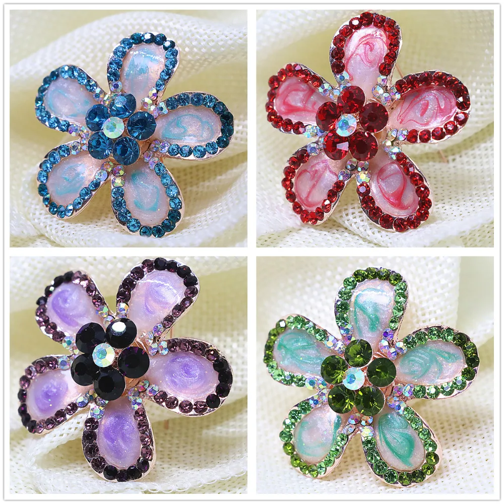 

Cute simple enamel flower brooches pins mix-color crystal bouquet jewelry rose gold-color clothes accessories 41mm A