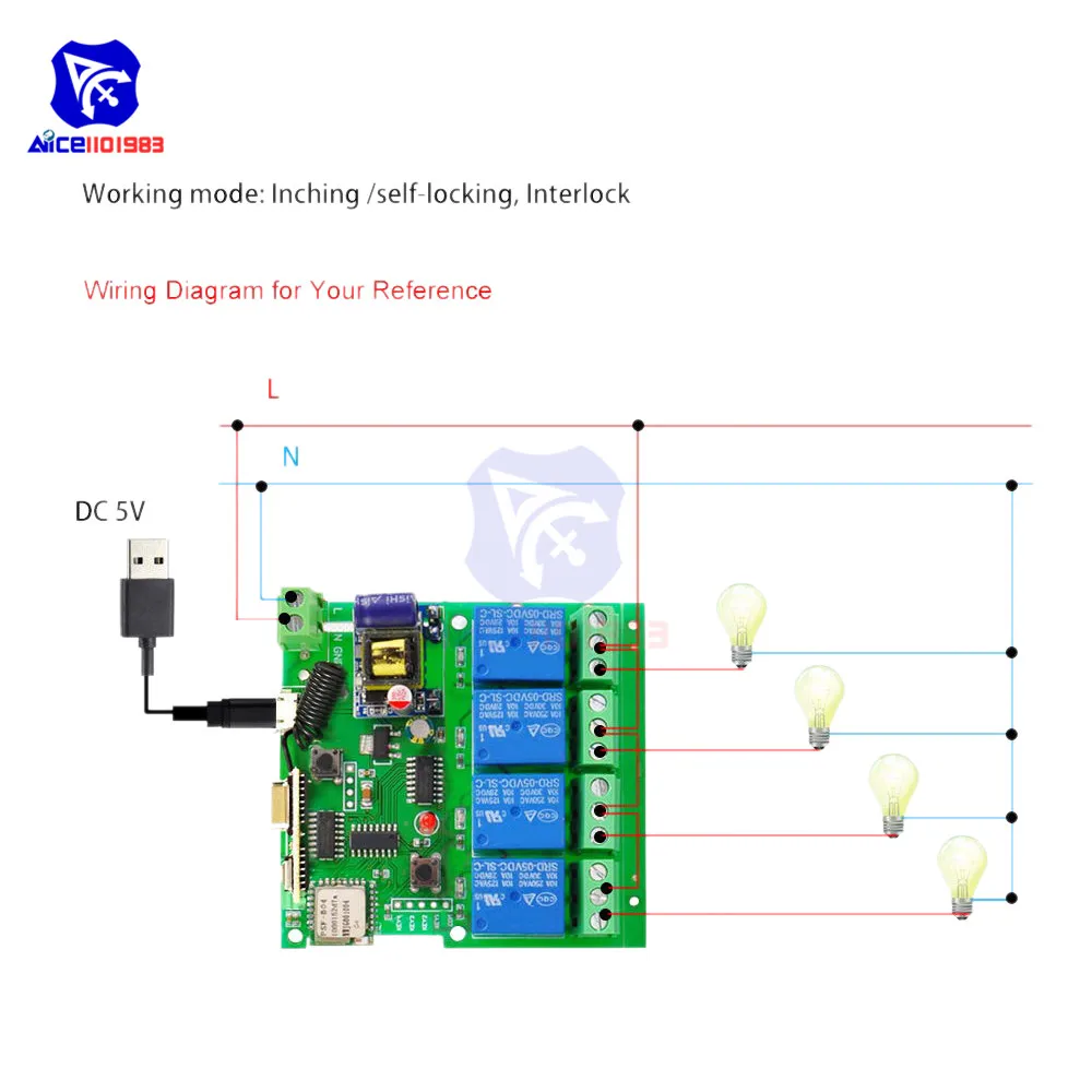 Diymore Sonoff WiFi переключатель 433 МГц 4CH AC 85-220 В/DC 5 В WiFi переключатель таймер релейный модуль с 433 МГц пульт дистанционного управления для умного дома