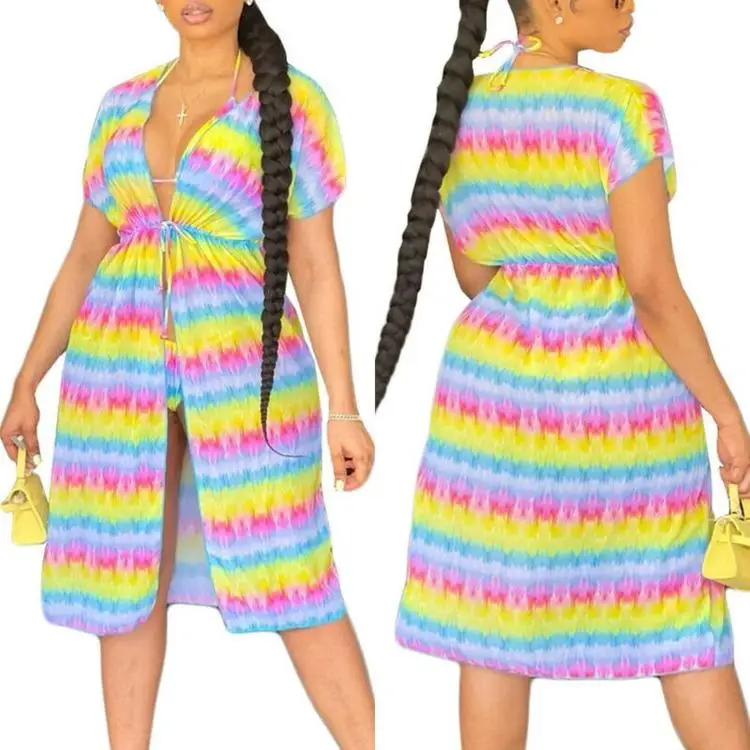 

Hot Fashion 3PCS Women Beachwear Swimwear Bathing Suit Bikini Tankini Set Swimsuit Summer Rainbow