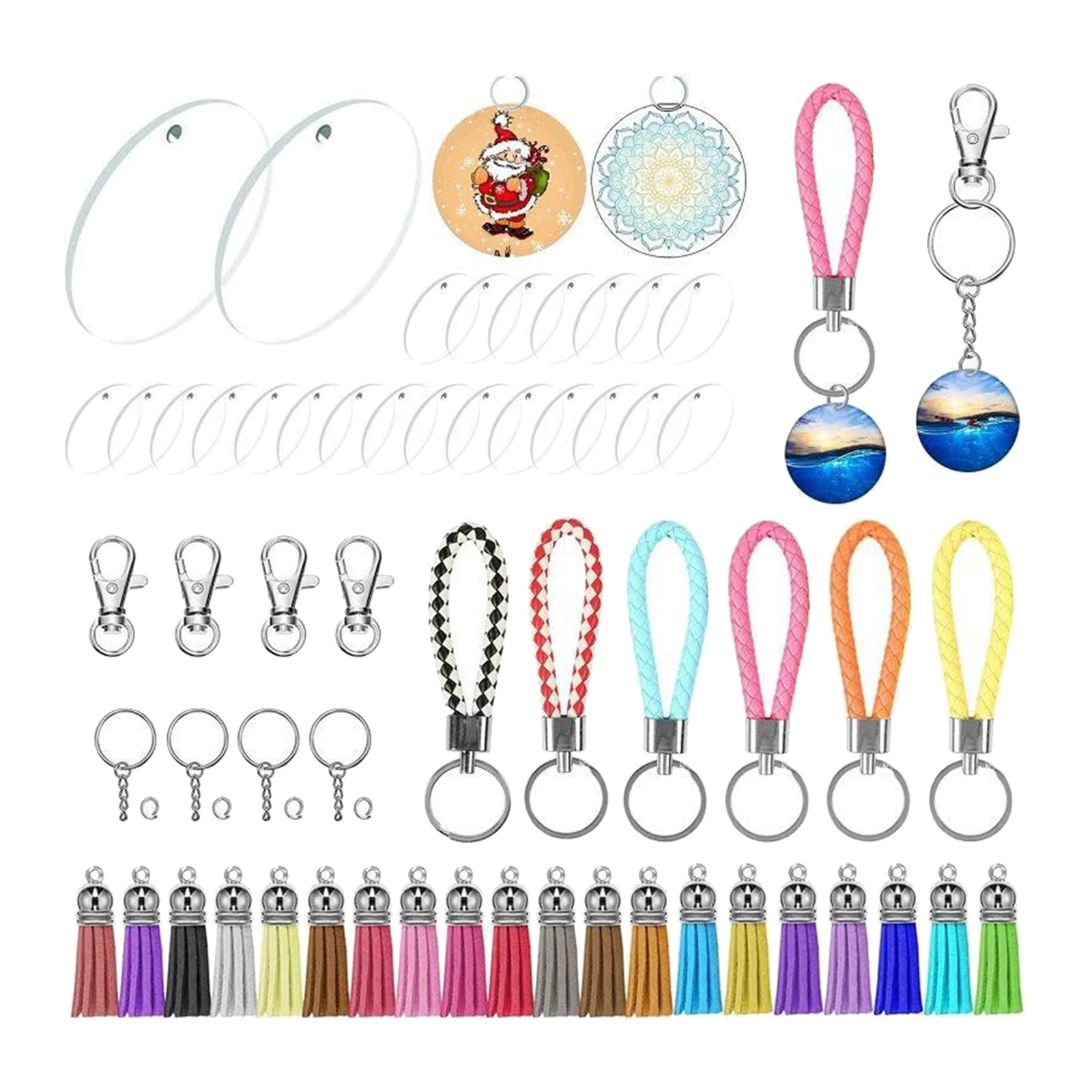 

146 Acrylic Clear Circle Discs Keychain Blank with Chains Tassel Pendant Lobster Clasp DIY Handbag Wallet Purse Clothing Hanging
