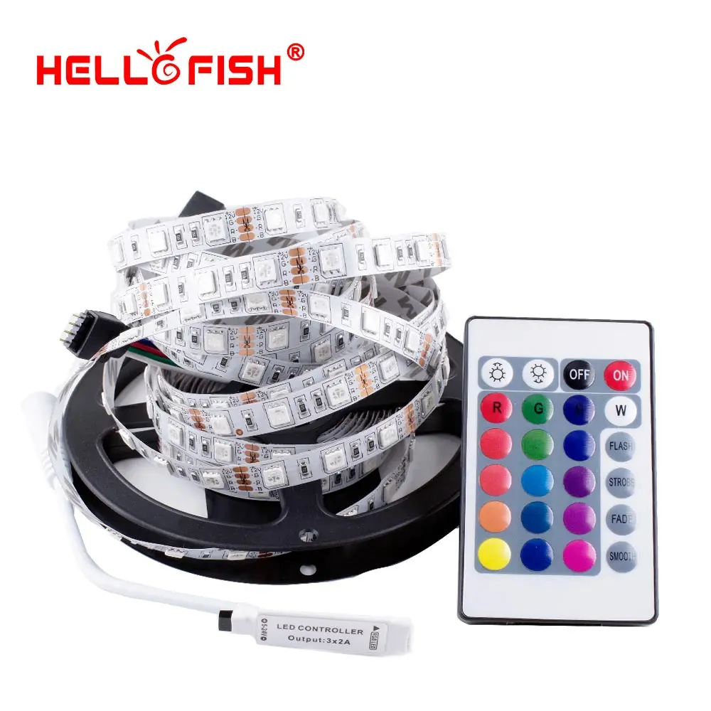 Hello рыбы 5 м двойной Слои печатной платы 5050 RGB 300 и 24 ключ контроллер комплект