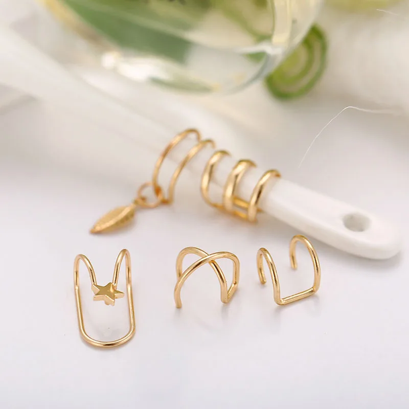 

Modyle 5pcs/set 2020 Fashion Gold Color Ear Cuffs Leaf Clip Earrings for Women Climbers No Piercing Fake Cartilage Earring