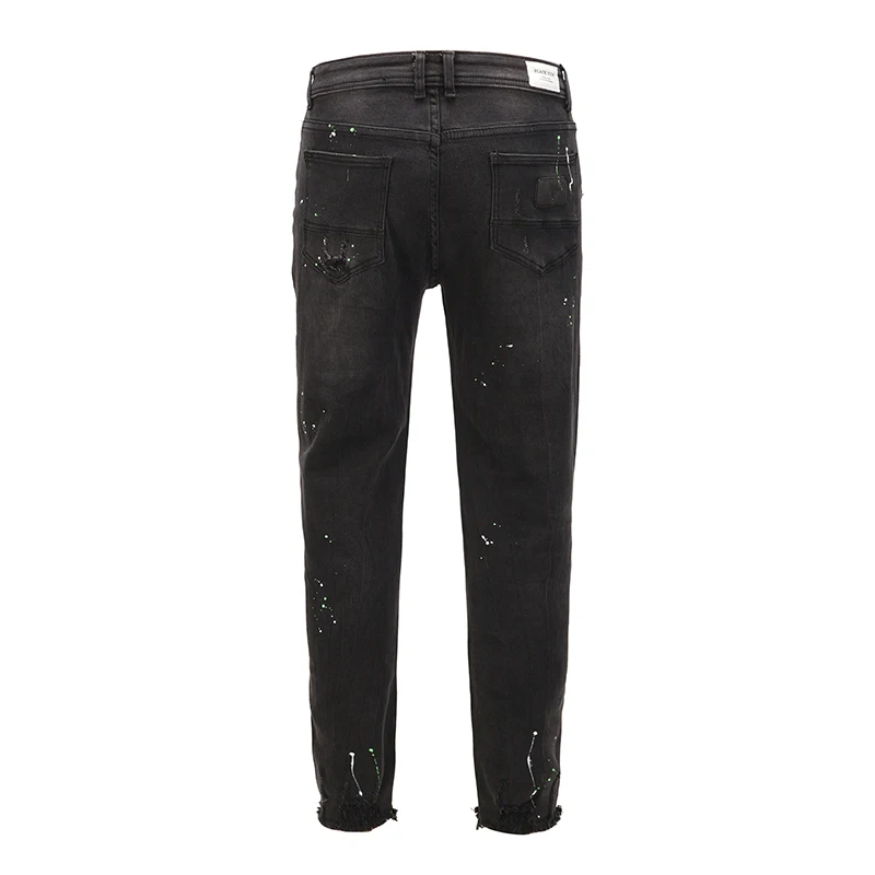 

Ink Painted Hole Jeans for Men High Street Oversize Straight Pencil Pants Harajuku Washed Retro Loose Denin Torusers