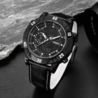 Часы-хронограф мужские с кожаным ремешком, модные цифровые Кварцевые водонепроницаемые наручные, с будильником, двойное время