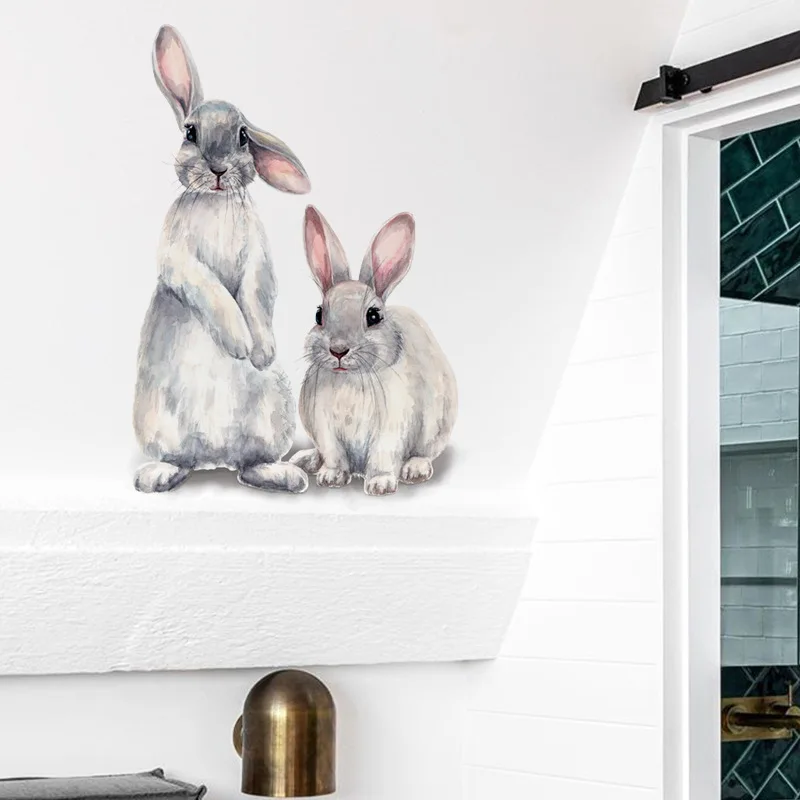 

30*40cm Bedroom Sticker Home Decor Living Room Two Cute Rabbits Removable Home Living Room Decoration Mural Bunny Stickers