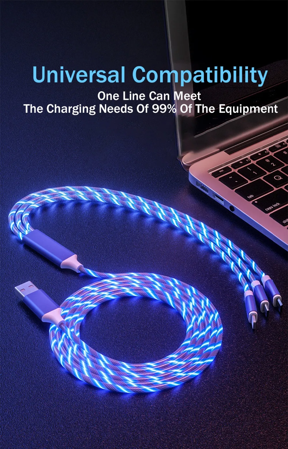 3 в 1 светящееся освещение потока кабель Быстрая зарядка Micro USB для iphone X 7 XR type C кабель зарядное устройство для samsung Android шнур для телефона