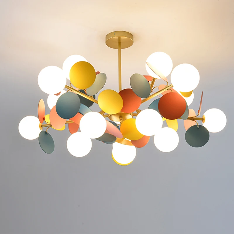 

Creative Children's room lamp chandelier bedroom colourful chandelier lights modern minimalist macarons room gloss lighting