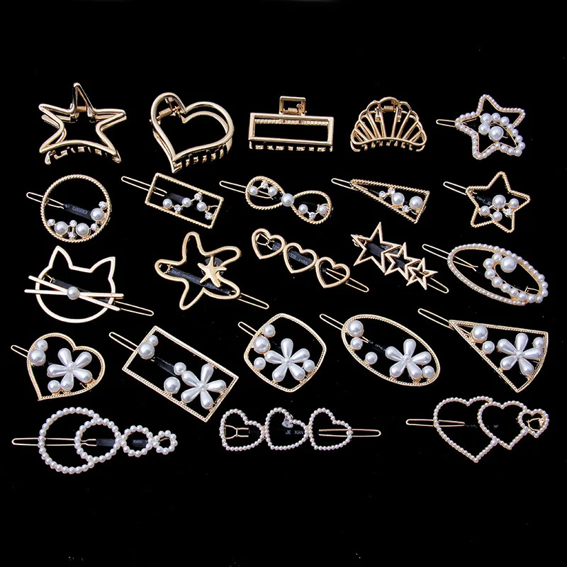 Женские заколки для волос с золотым и металлическим жемчугом вечерние украшения