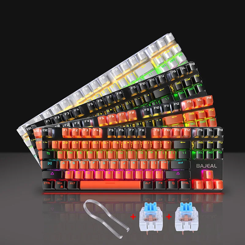 

Игровая механическая клавиатура, проводная клавиатура с 87 клавишами, защитой от фиктивных нажатий, синими переключателями, с подсветкой, дл...