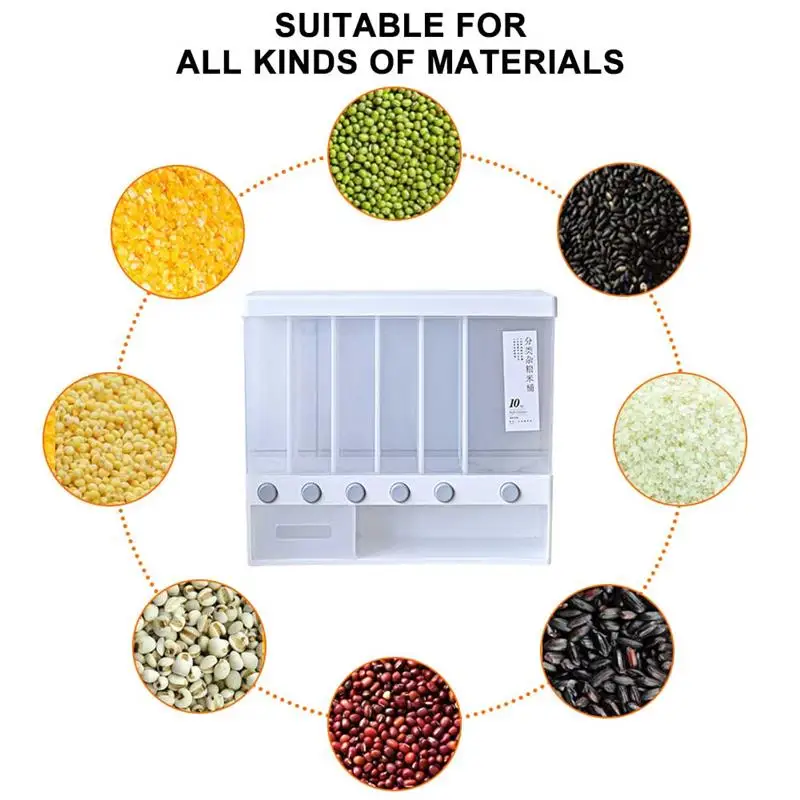 

Wall Mounted Dry Rice Food Container Seperate Kitchen Storage Containers Box for Cereals Grain Automatic Dispenser Kitchen Items