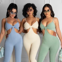 hollow out jumpsuits solid halter casual women sleeveless sexy clothing fashion fitness yoga streetwear 2021 spring summer