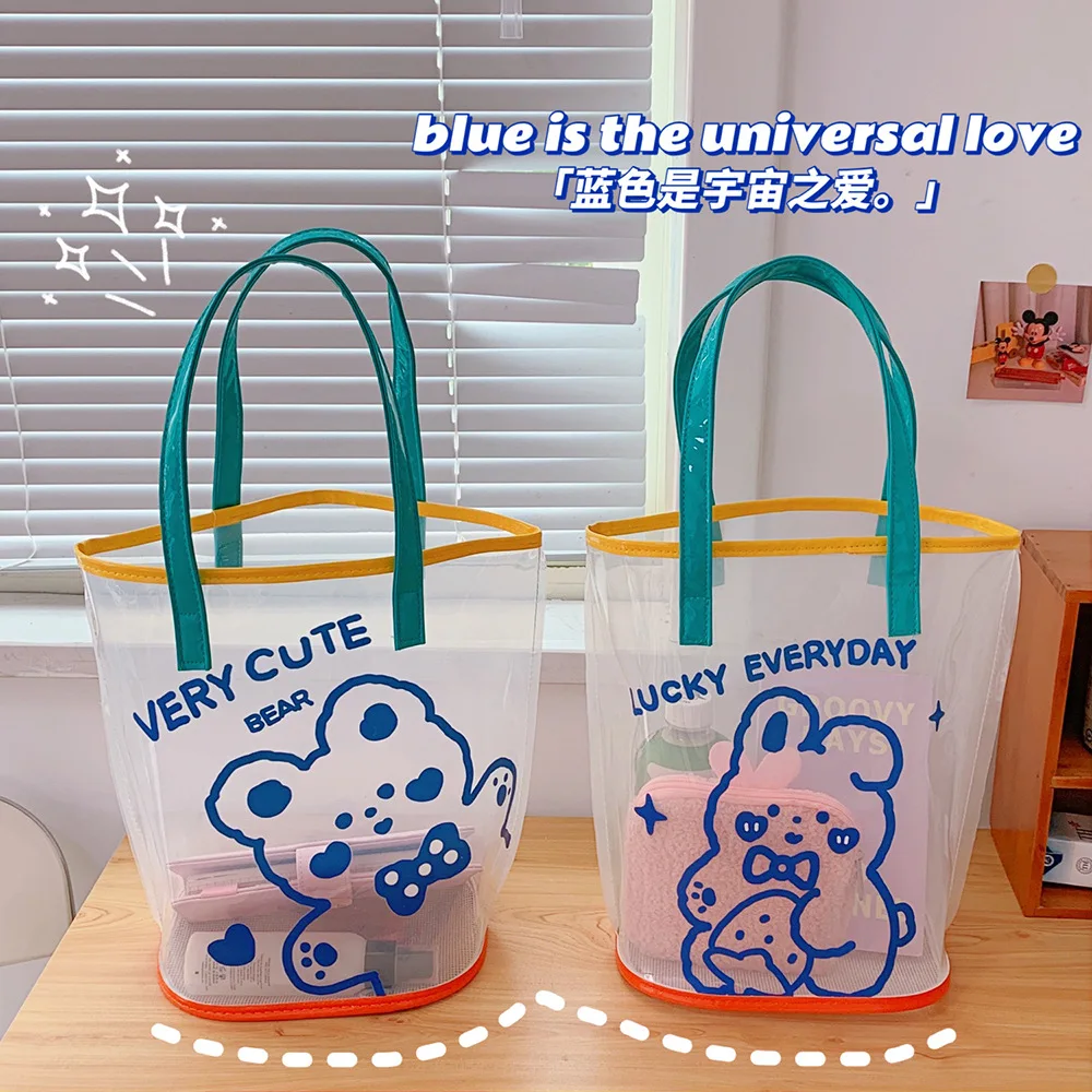 

2021New Arrival Summer Beach Swimming Transparent Cute Girls Women Animals Cartoon Handbag