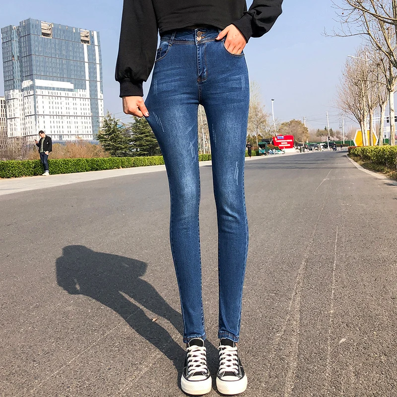 

TongSiHai Stretch Jeans for Women Ladies Fashion High Waist Skinny Denim Pants Teen Girls Students Slim Fit Pencil Pants