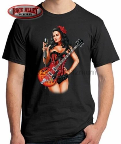 Pin Up Girl In Corset футболка тройник ~ сексуальная гитара малыш 50 рок-н-ролл новый бренд