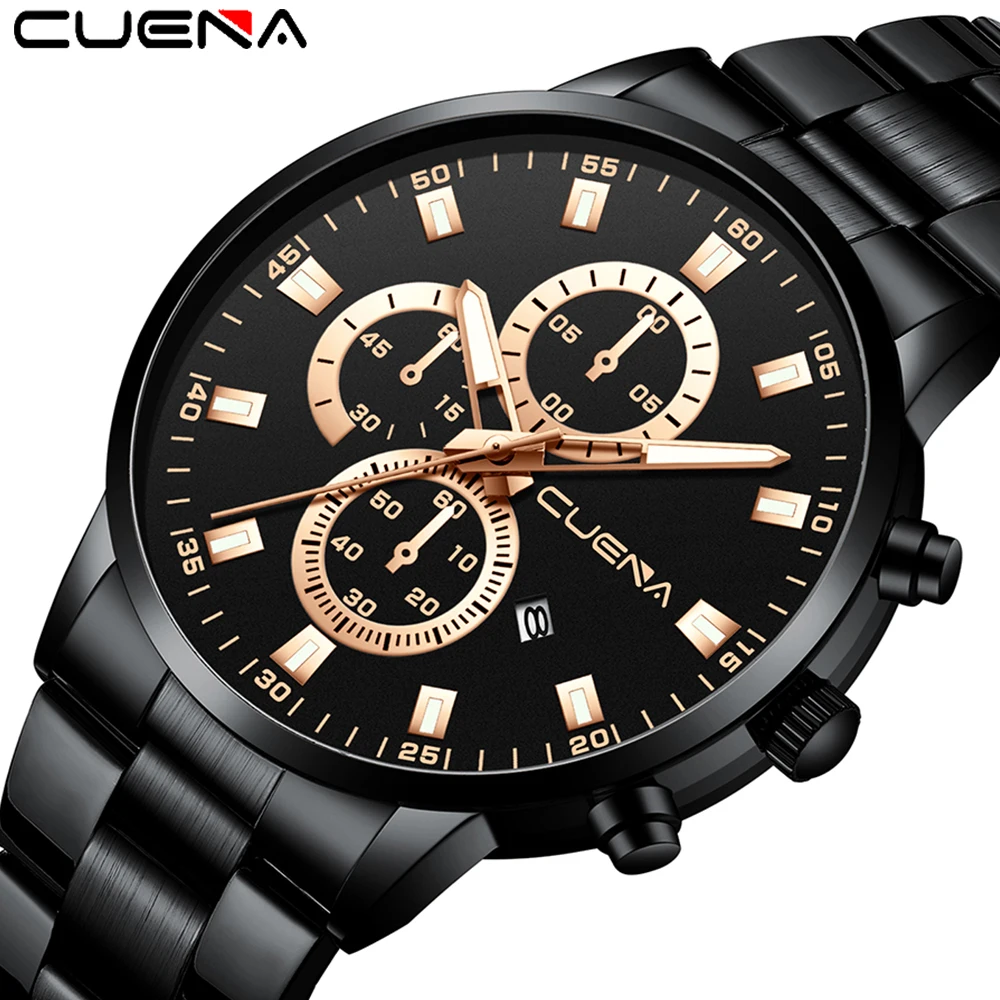 

New CUENA Fashion Military Men Watch Stainless Steel Belt Date Sport Quartz Wrist Watch Luxury Watch Hot Clock Relogio Masculino