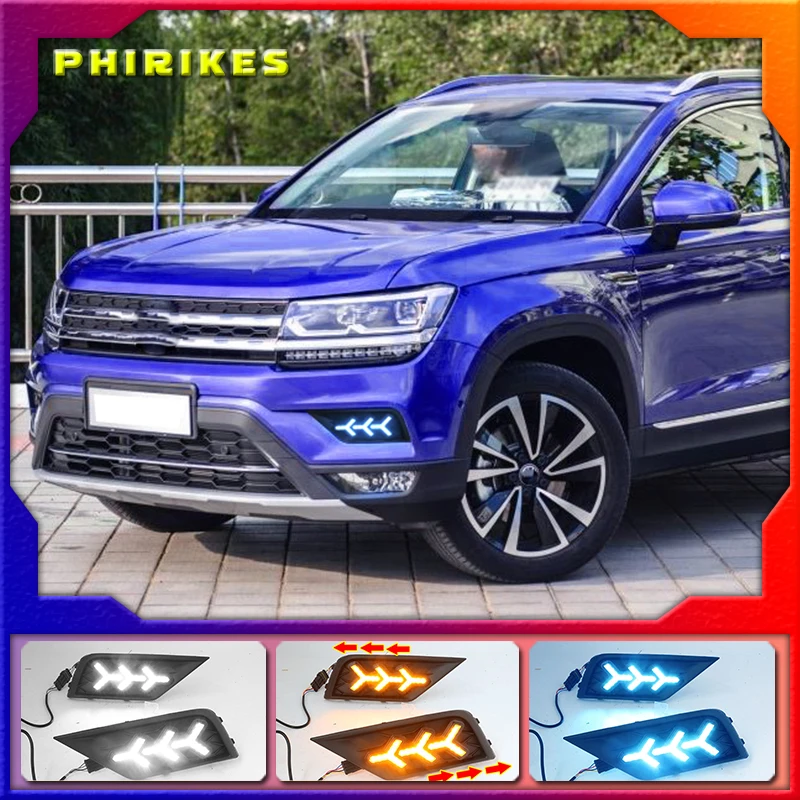 2 шт. автомобильный светильник для Volkswagen VW Tiguan 2017 2018 2019 DRL Дневной с желтым