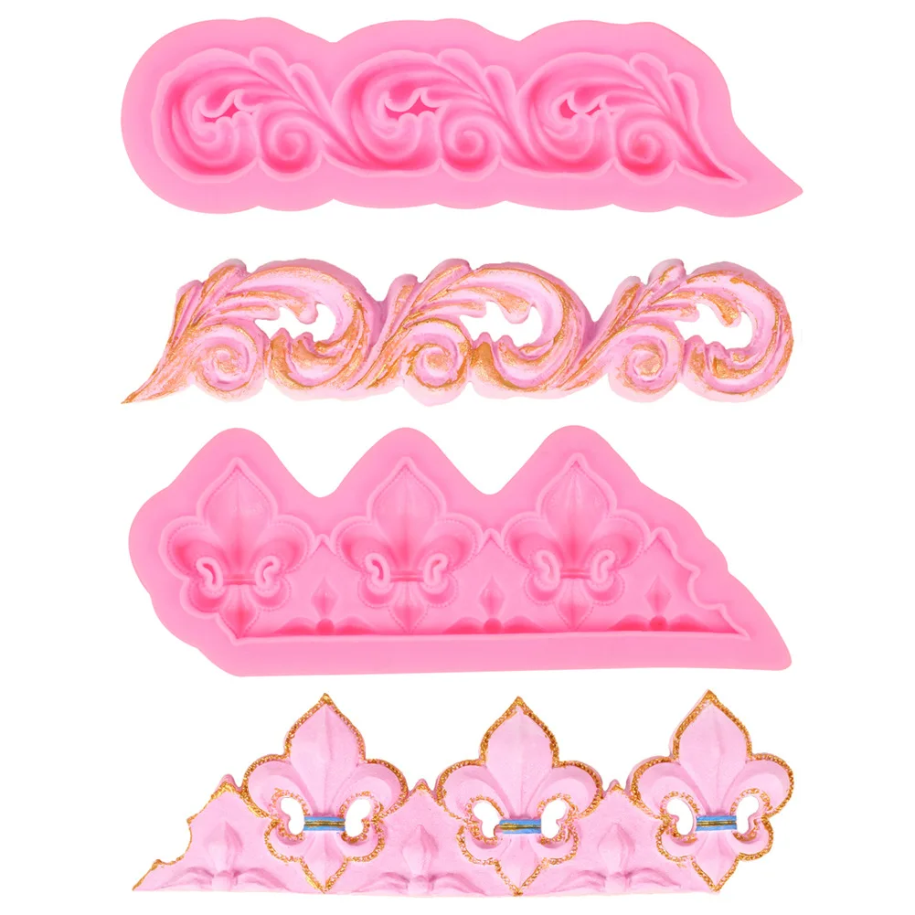 

Vintage Relief Fondant Pastry Moulds Triple Flowers Laces Decoration Silicone Mold Baking Cake Decorating Tools