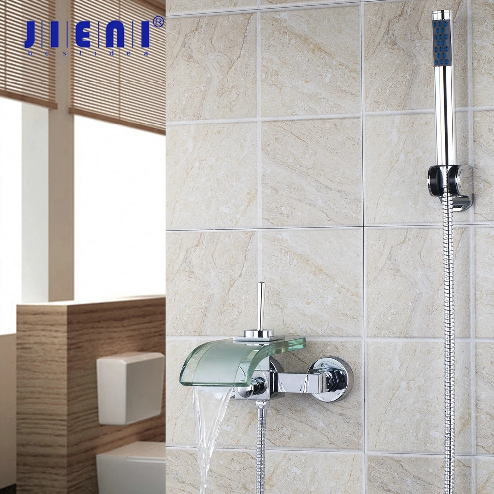 

JIENI стеклянная Горячая/Cole вода с одной ручкой для ванной настенный кран для раковины водопад смеситель для душа смеситель для ванной кран