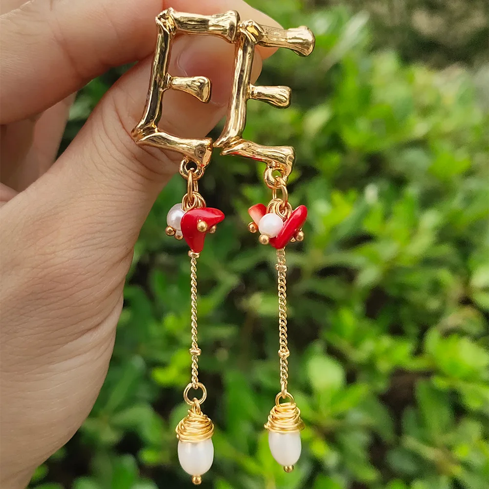 Модный винтажный Комплект сережек для женщин и девушек с золотым жемчугом