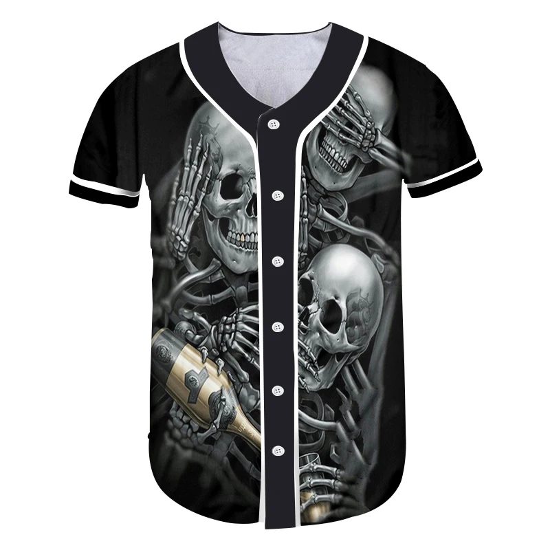 Мужские бейсбольные футболки UJWI с 3D пуговицами в виде черепа цвет шампанского