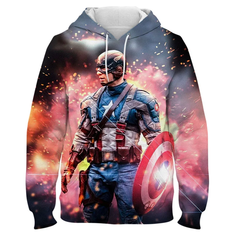 Толстовки с капюшоном Captain America для мужчин и женщин Модный пуловер 3D принтом