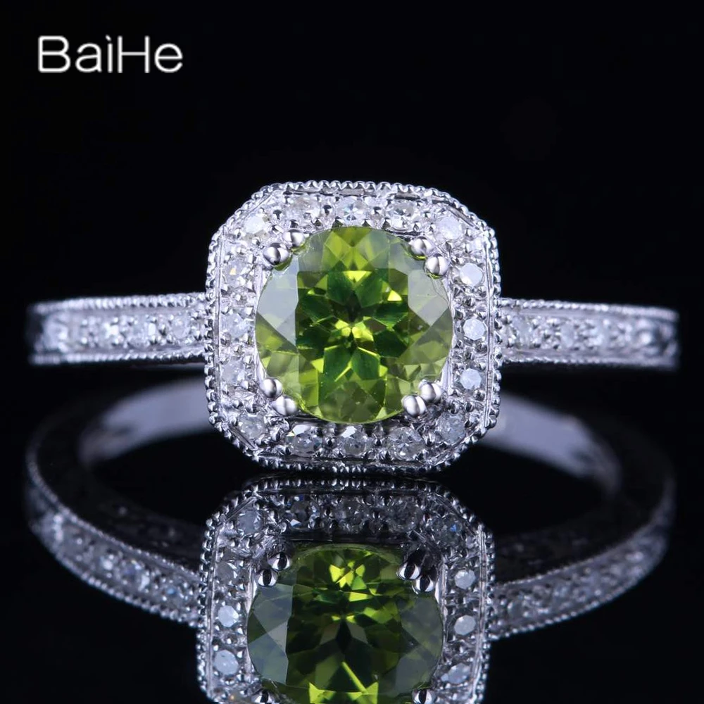 

BAIHE Solid 10K White Gold Green Genuine Peridot Ring Women Men Gift Engagement Trendy Fine Jewelry خاتم الزبرجد unazë peridot