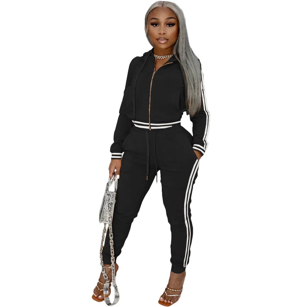 Женский Повседневный Спортивный костюм из двух предметов толстовка на молнии и