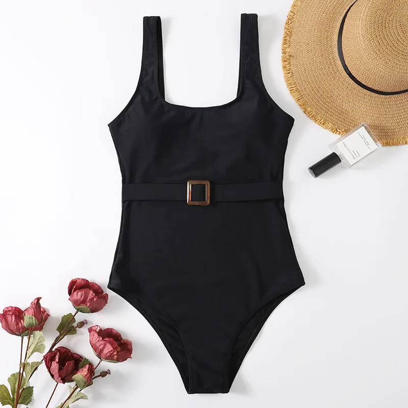 

Sexy Solid Color Swimwear Women'S All-In-One Retro Tight Backless Swimsuit Gathered With Chest Pad Beachwear