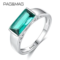 pagmag created rectangle russian nano emerald ring for women real sterling 925 silver korean engagement ring jewelry sr0152