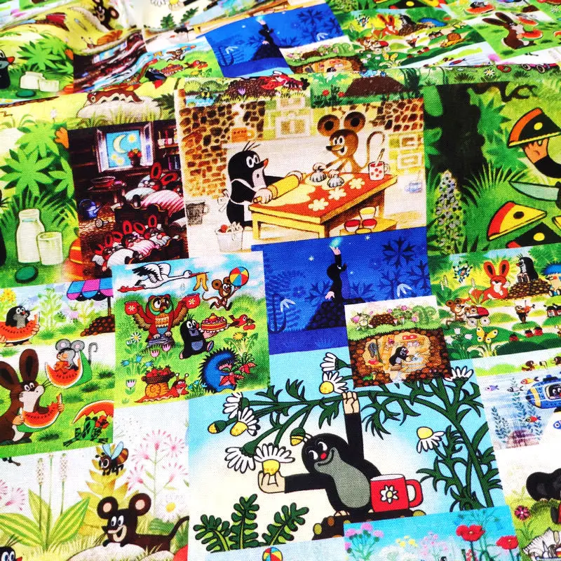 AL2144 - BTY 1 ярд хлопчатобумажная тканая ткань-Ретро Мультяшные персонажи винтажная