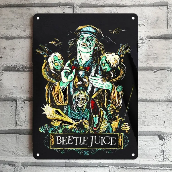 

Metal Wall Sign Tin Sign Beetlejuice Movie Poster Home Cinema Corridor Bar Bistro Wall Decoration Art Metal Plate 12*8 Inch