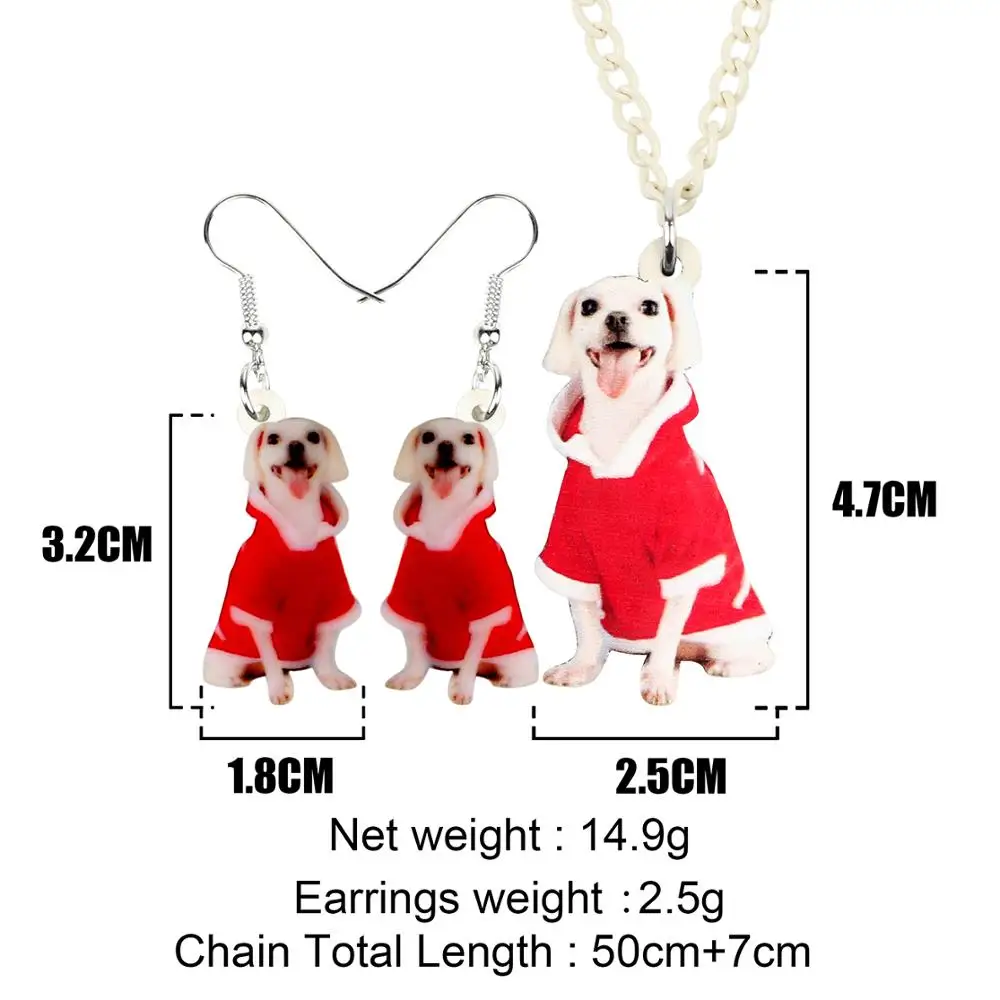 Bonsny Acrylic Christmas Happy Labrador Dog Jewelry Set Necklace Earrings Animal Pets Women Girl Charms Decorations Gift | Украшения и