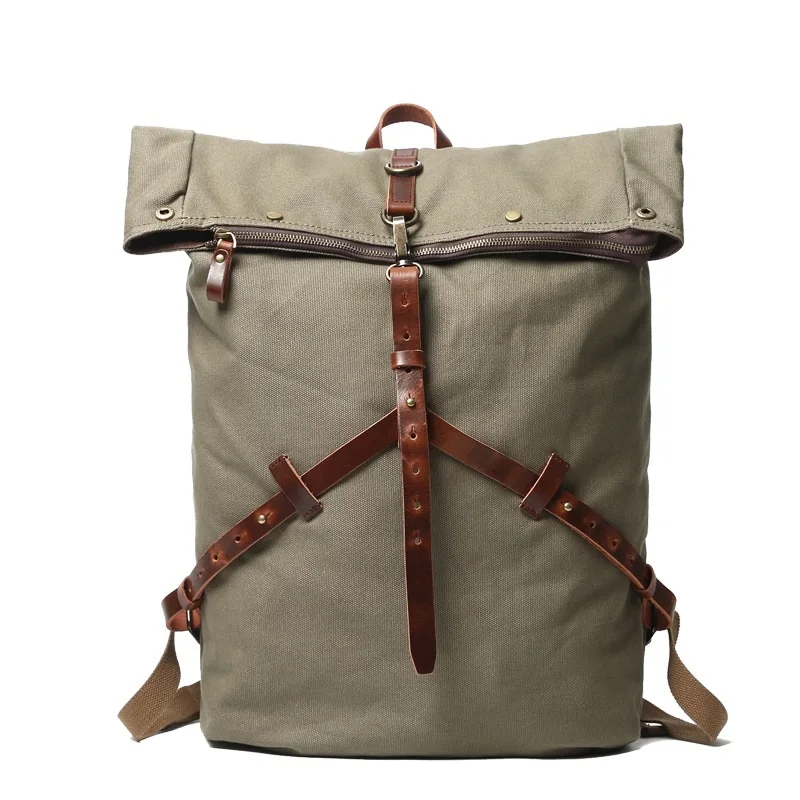 Retro Men Backpack Canvas Leather School Bags For Teenagers Boys Big Capacity Travel Rucksacks Fashion Portable Laptop Backpack