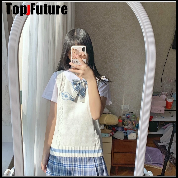 Новинка японский Трикотажный жилет JK школьная униформа uniformвышитый с одной
